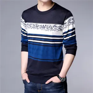 Men's Striped Print Casual O-Neck  Sweaters