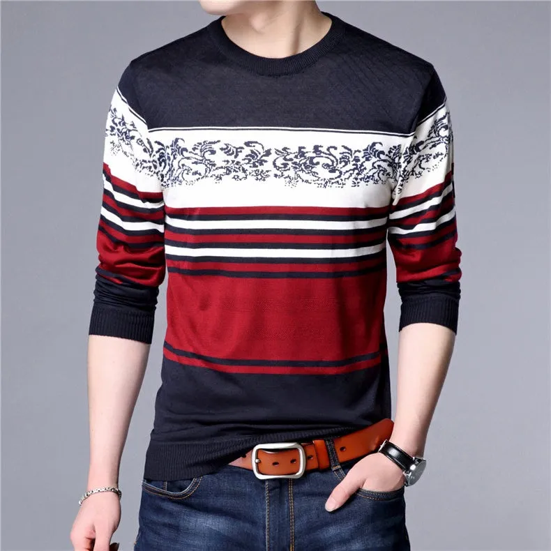 Men's Striped Print Casual O-Neck  Sweaters