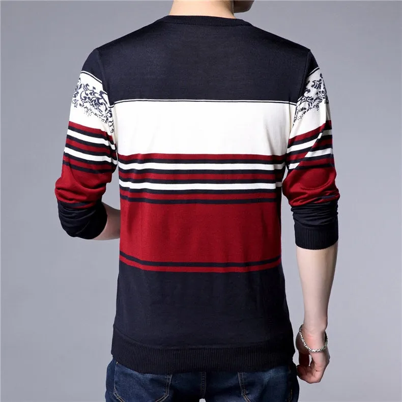 Men's Striped Print Casual O-Neck  Sweaters