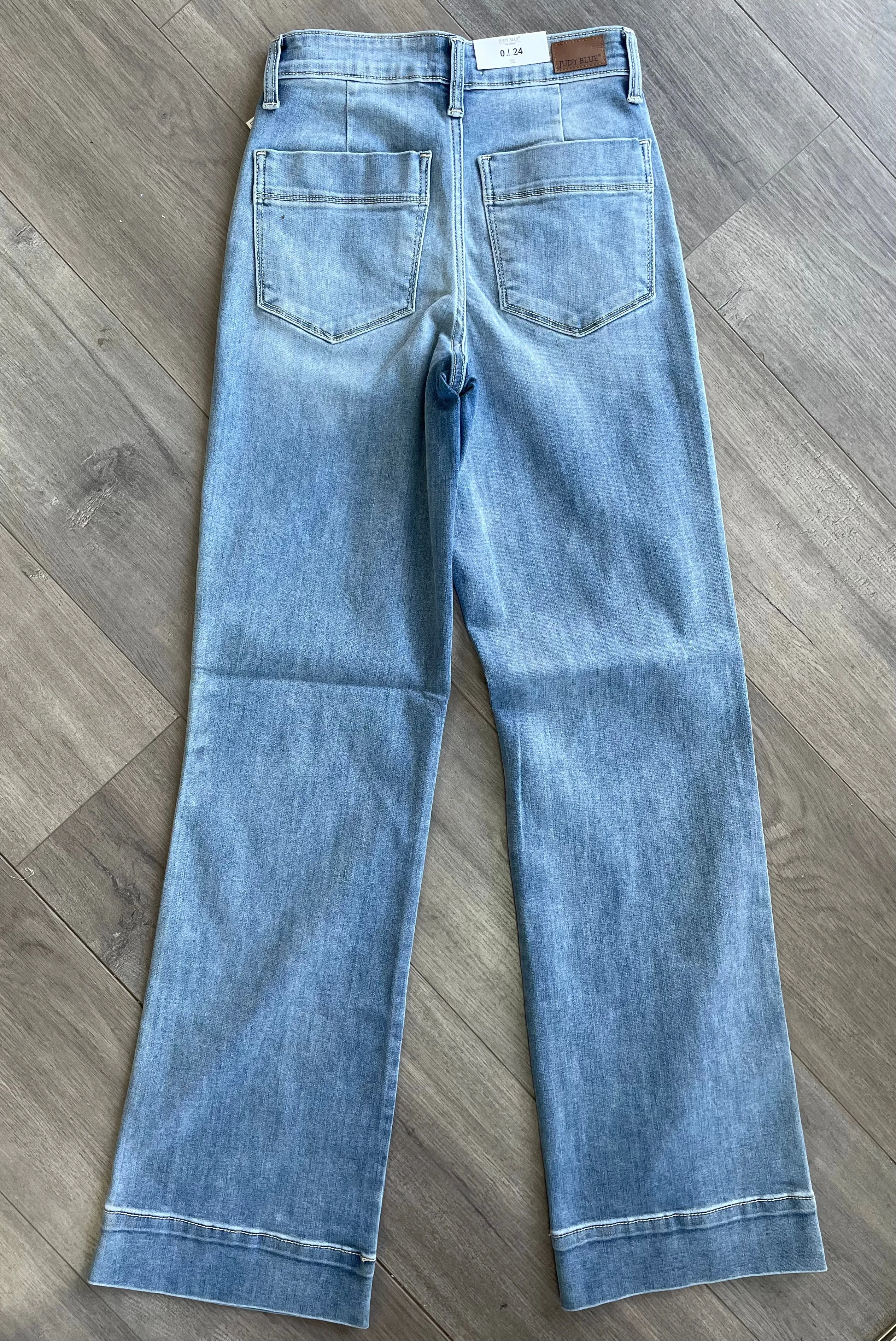 Mid Rise Wide Leg Light Wash Denim