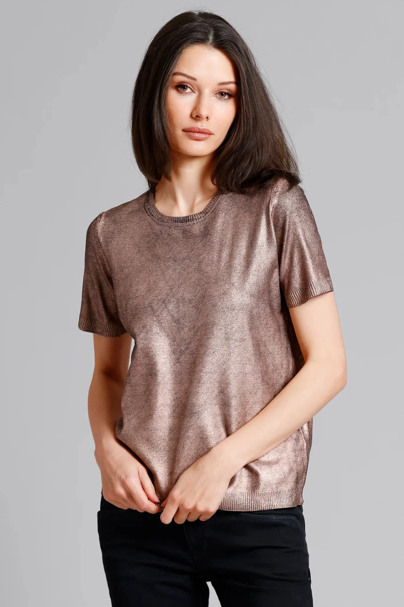Minnie Rose Metallic Print Short Sleeve Crew
