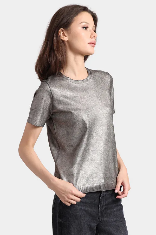 Minnie Rose Metallic Print Short Sleeve Crew