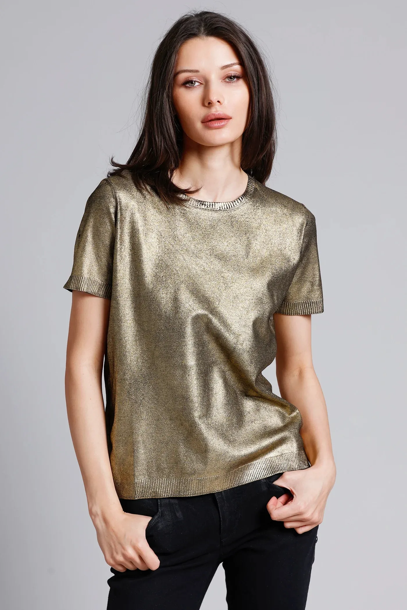 Minnie Rose Metallic Print Short Sleeve Crew