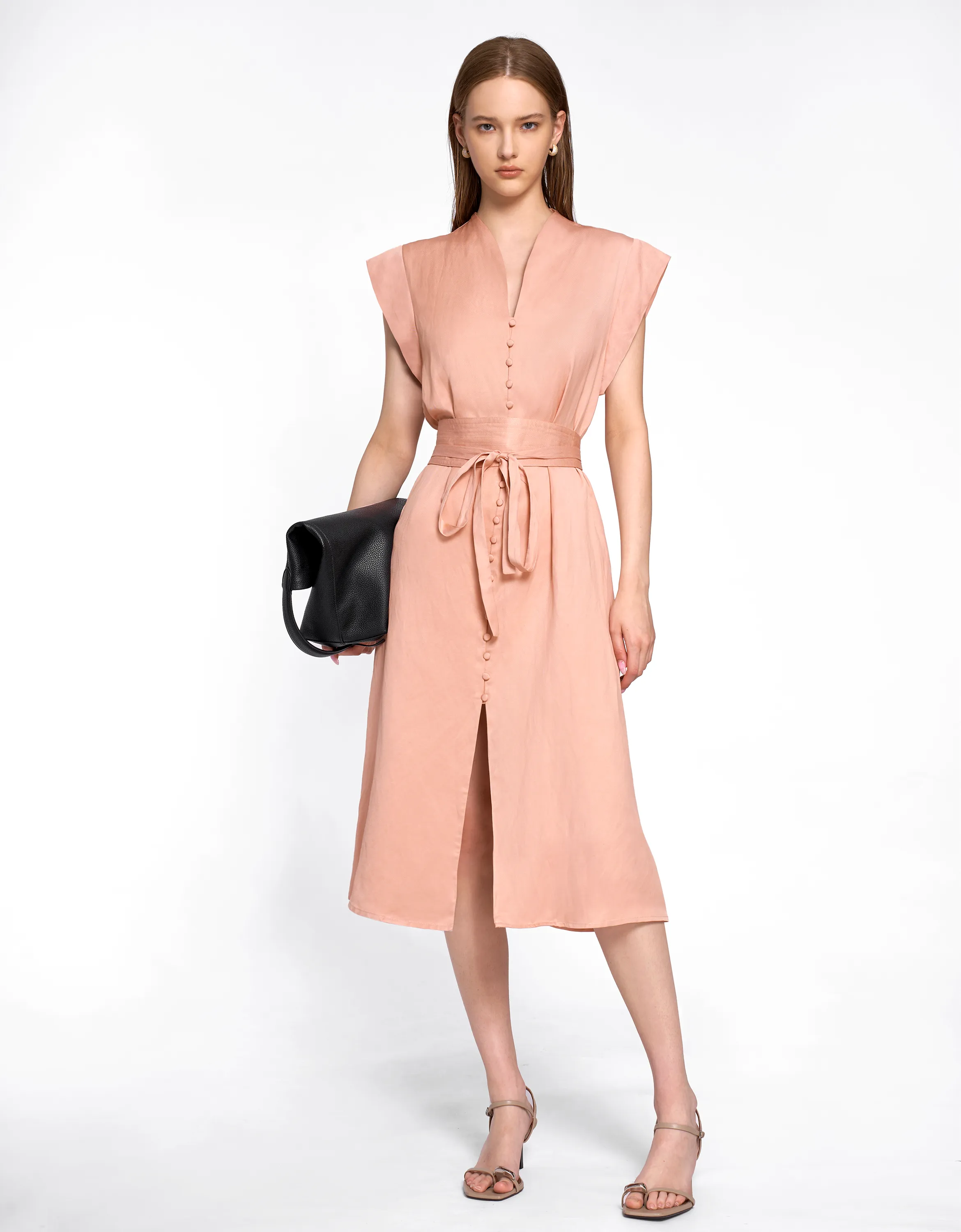 Multi Button Self-tie Dress