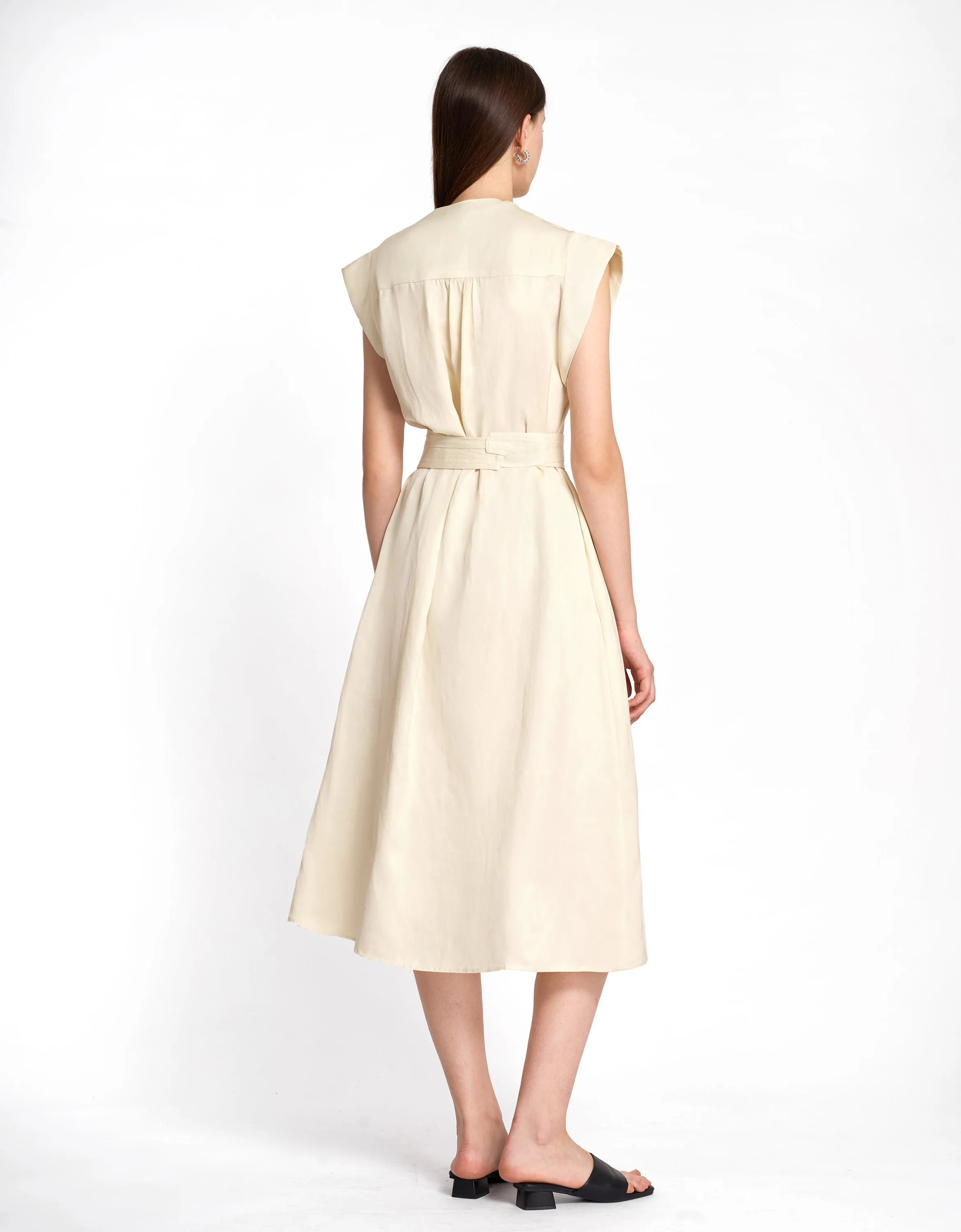 Multi Button Self-tie Dress