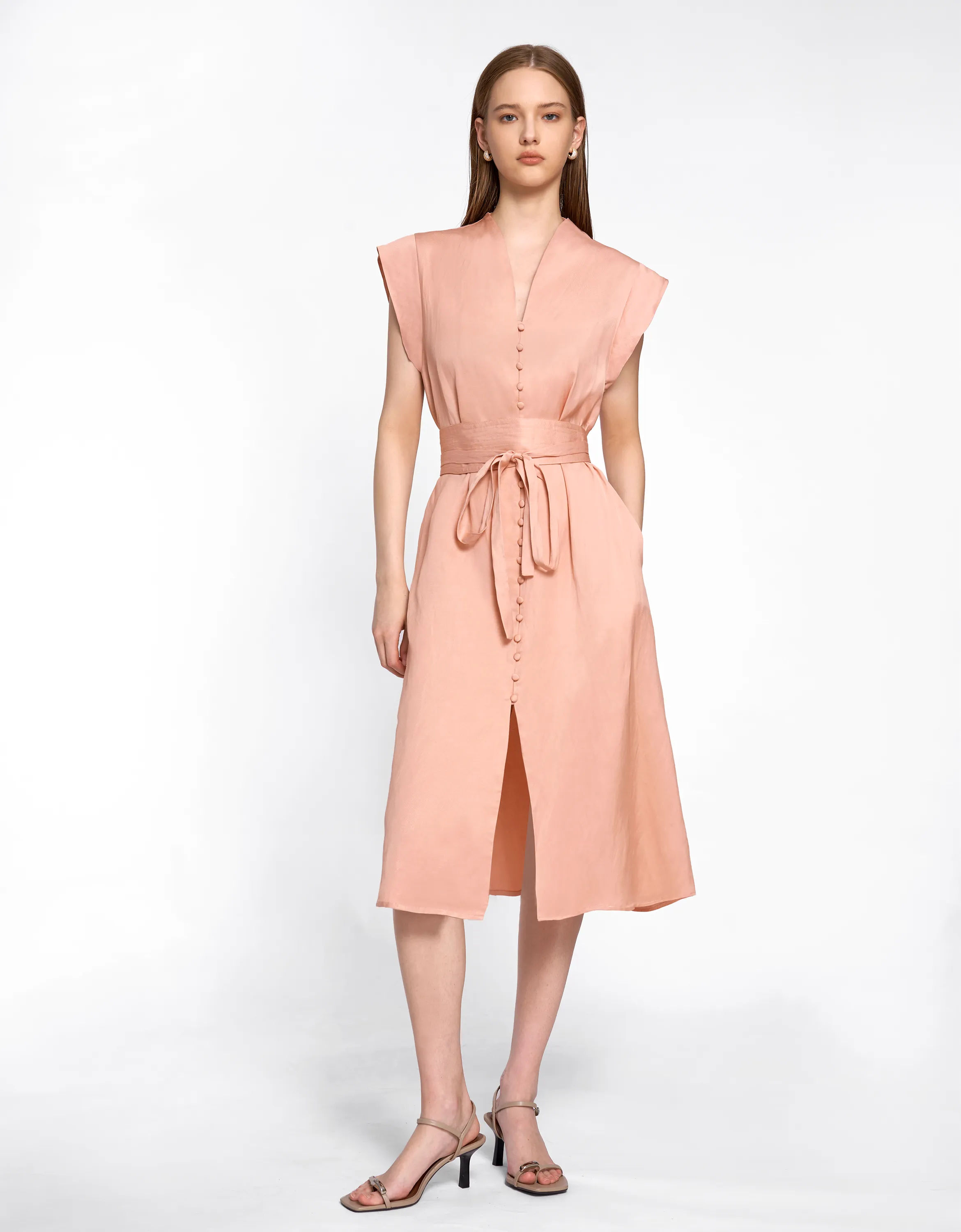 Multi Button Self-tie Dress
