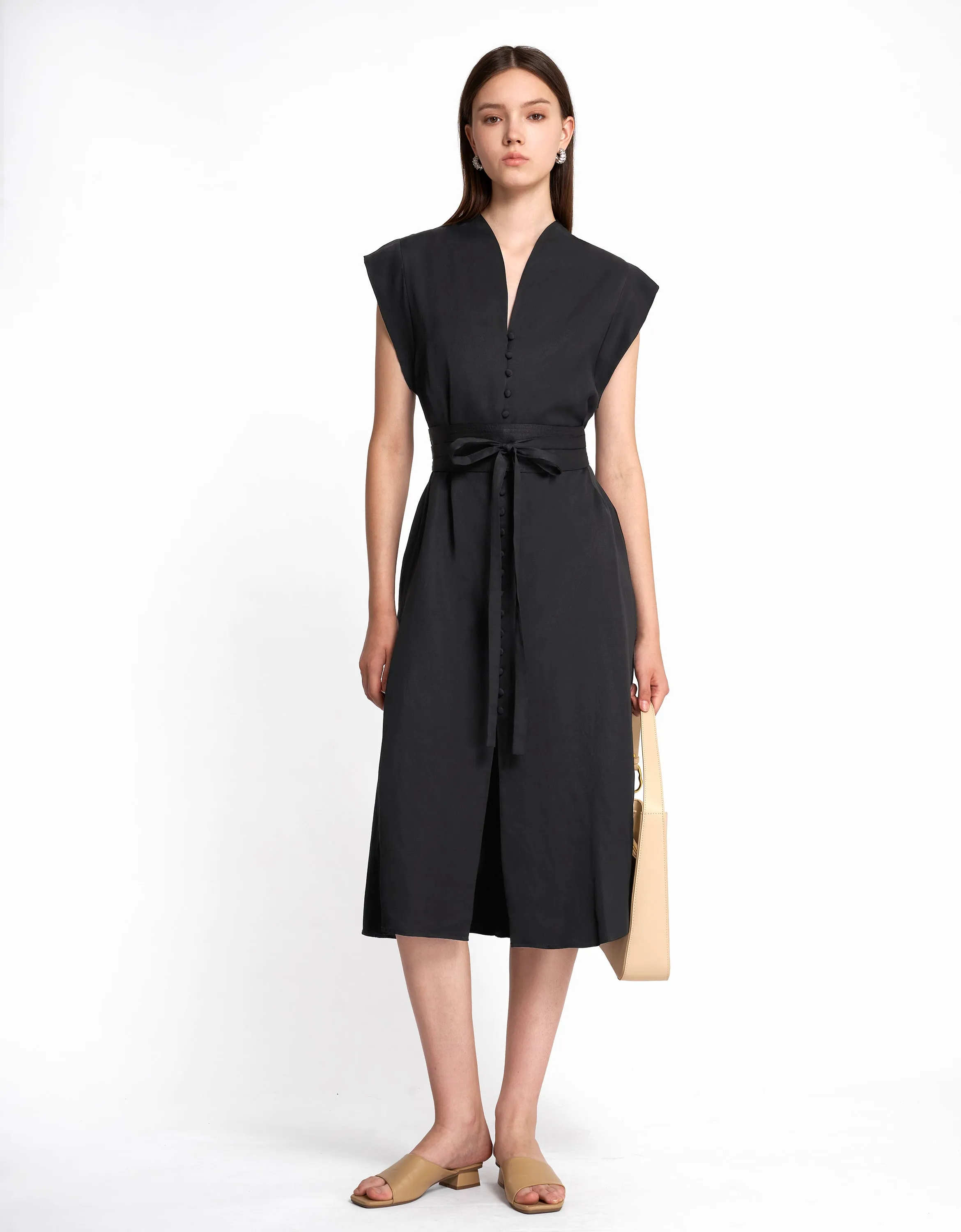 Multi Button Self-tie Dress