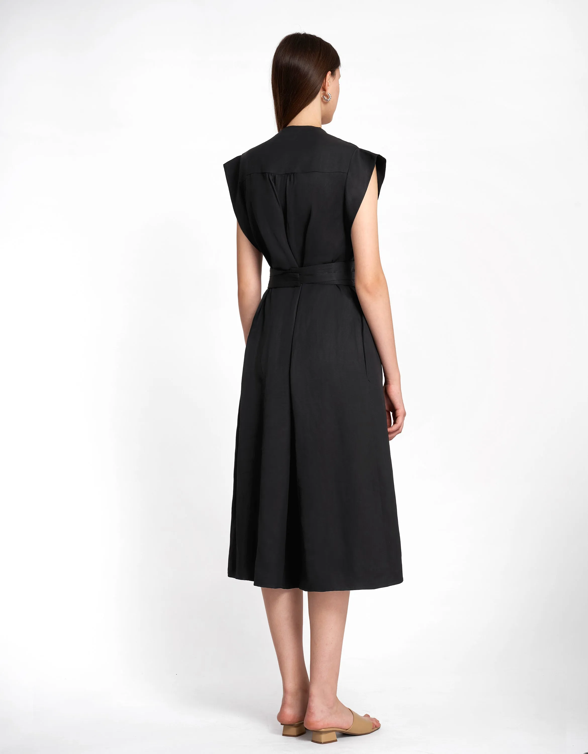 Multi Button Self-tie Dress