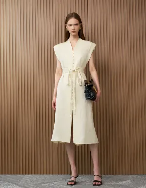 Multi Button Self-tie Dress