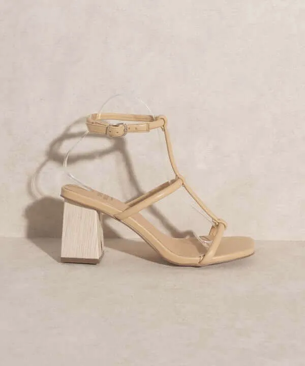 OASIS SOCIETY Sofia - Nude Wooden Heels Sandals