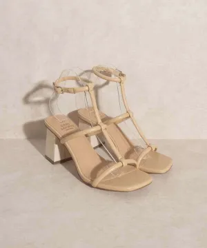 OASIS SOCIETY Sofia - Nude Wooden Heels Sandals