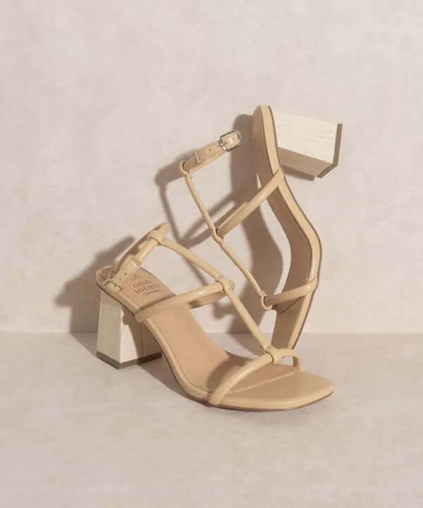 OASIS SOCIETY Sofia - Nude Wooden Heels Sandals