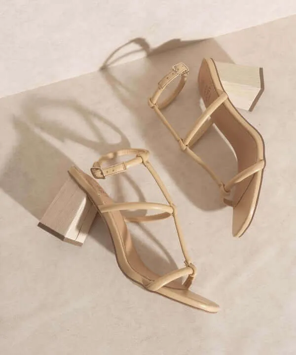 OASIS SOCIETY Sofia - Nude Wooden Heels Sandals