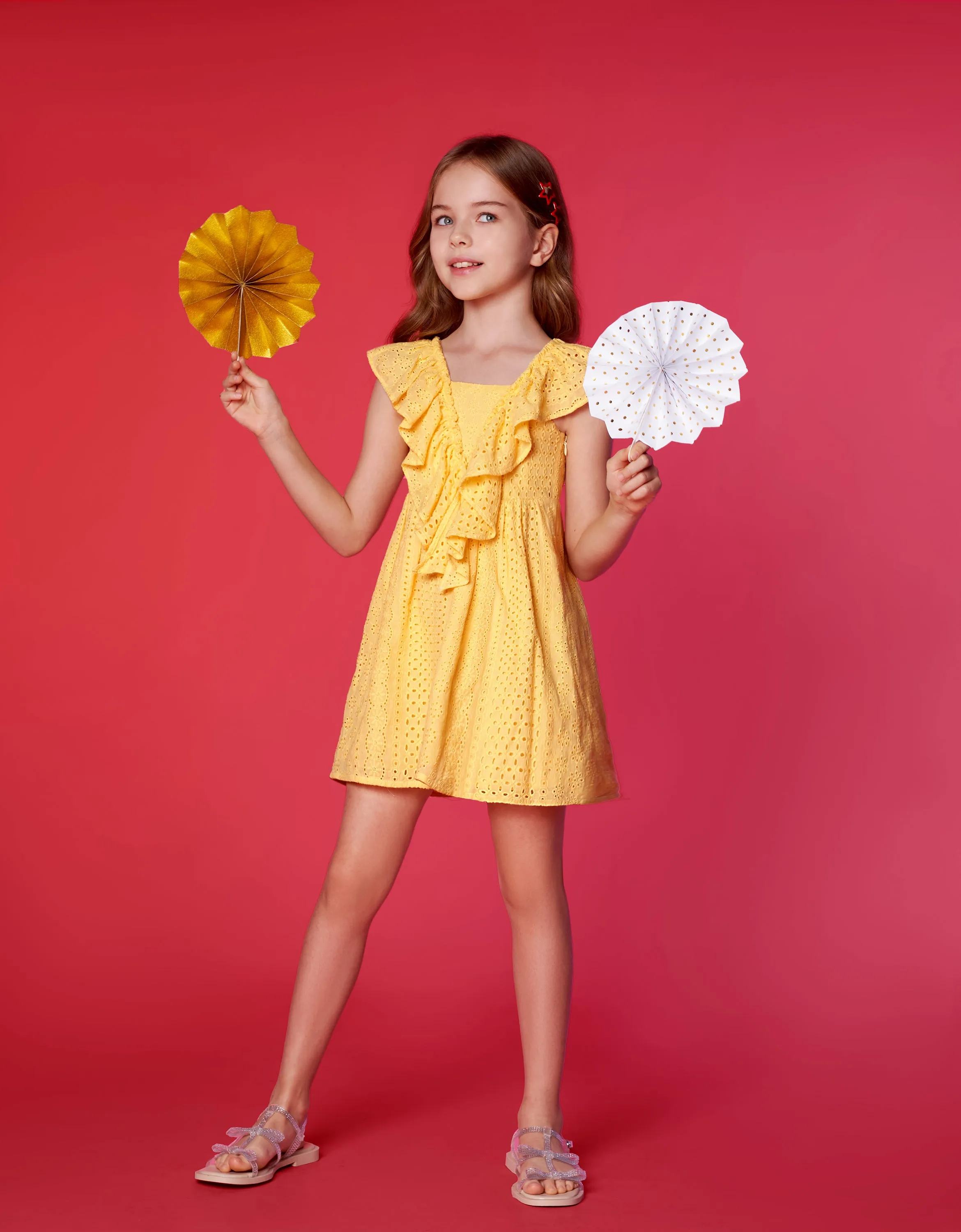 Openwork Embroidery Ruffle Dress