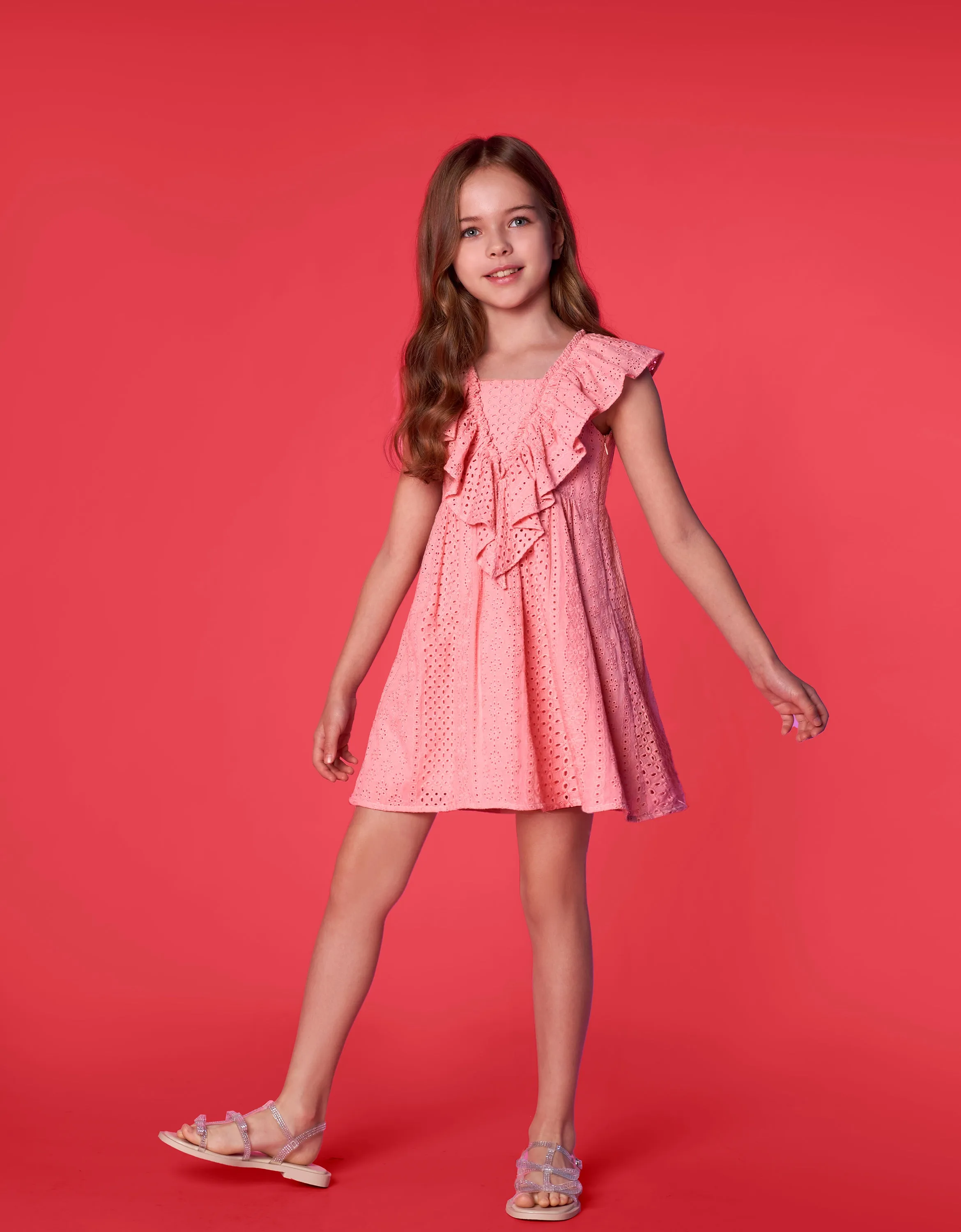Openwork Embroidery Ruffle Dress