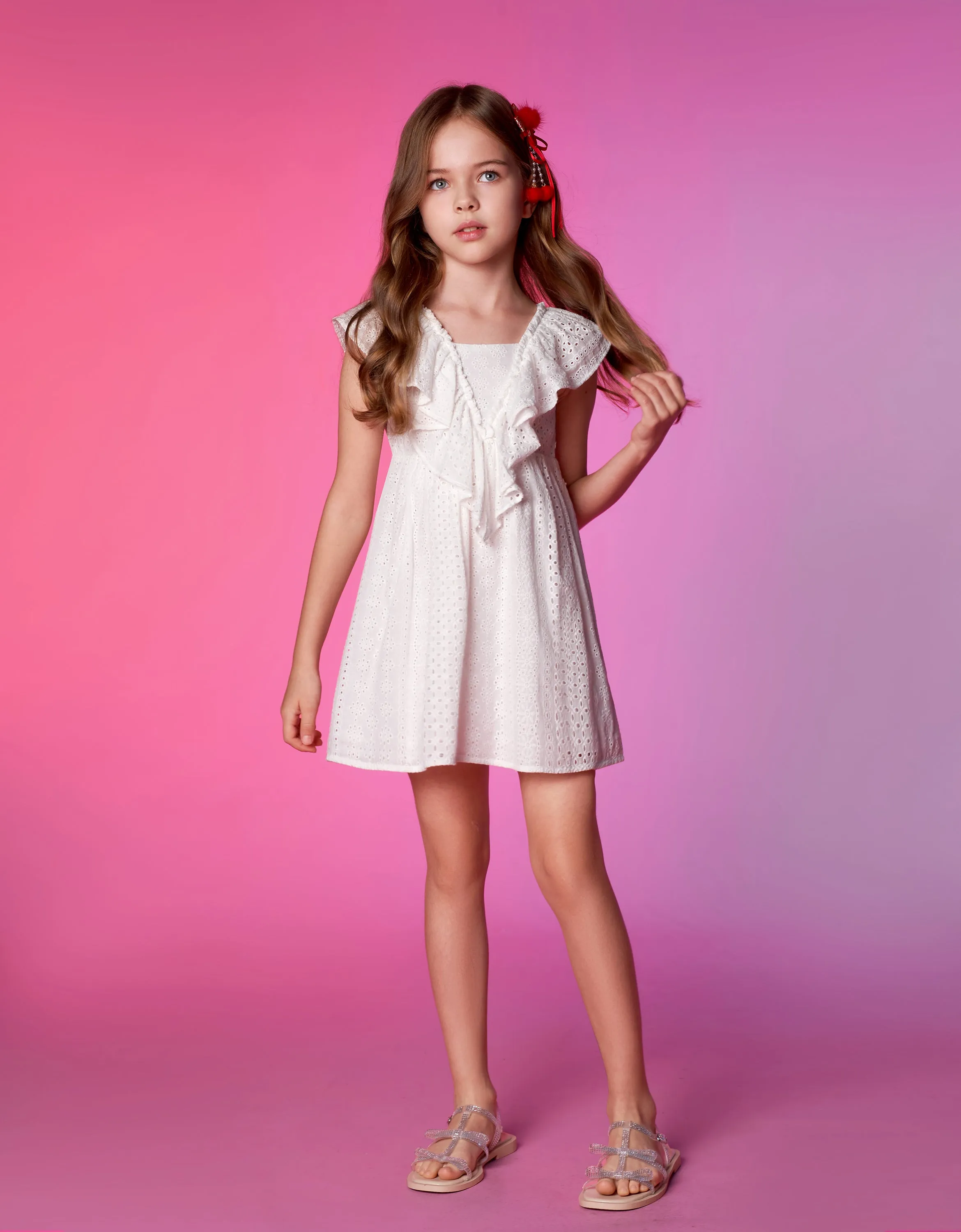 Openwork Embroidery Ruffle Dress