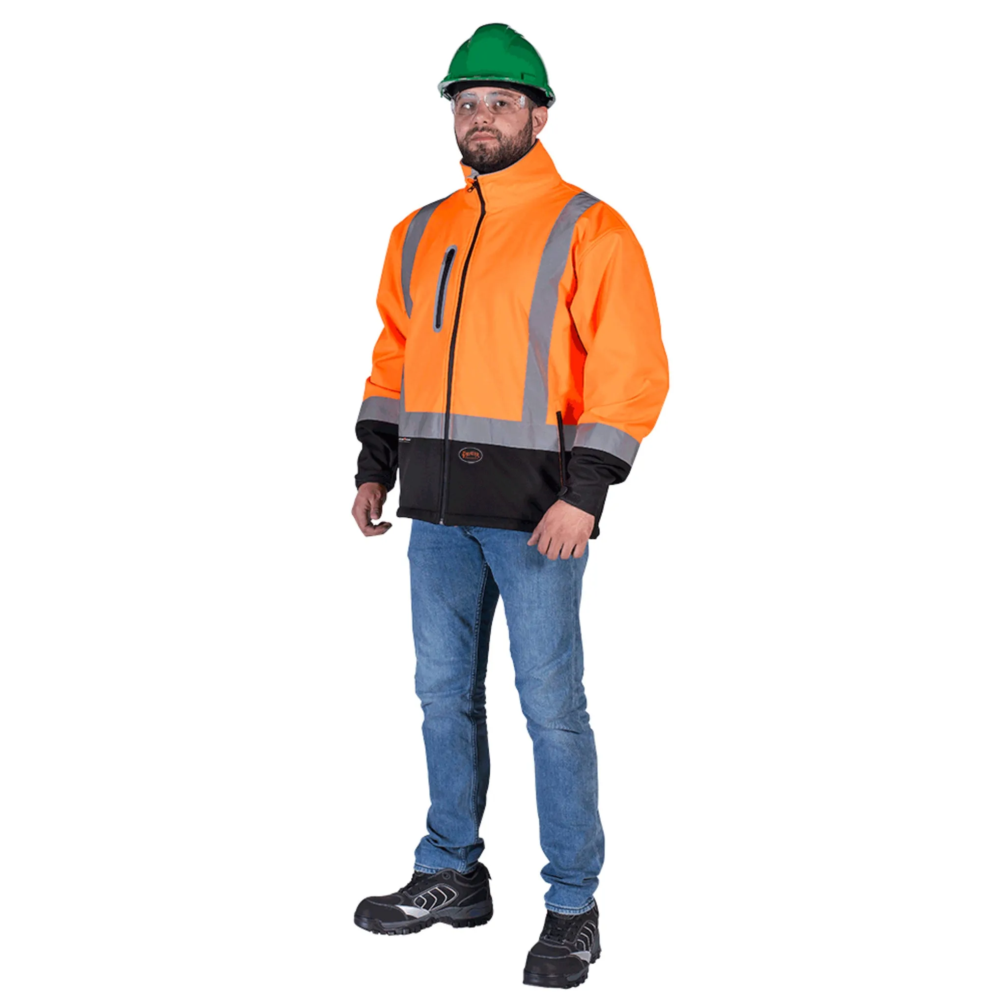 Pioneer Men's Hi Vis Softshell Work Jacket - CSA Certified, Poly Mechanical Stretch, Waterproof, Reflective Tape, Durable Safety Gear | Sizes S-4XL