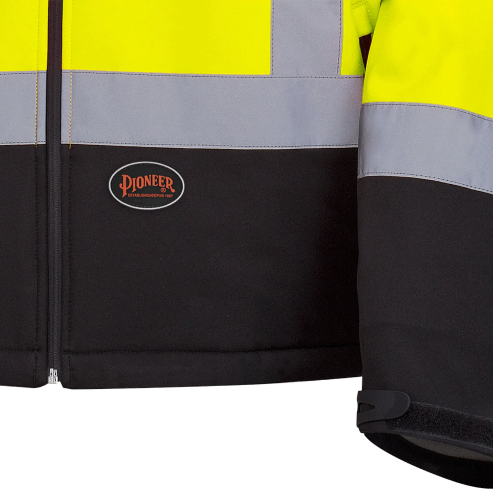 Pioneer Men's Hi Vis Softshell Work Jacket - CSA Certified, Poly Mechanical Stretch, Waterproof, Reflective Tape, Durable Safety Gear | Sizes S-4XL