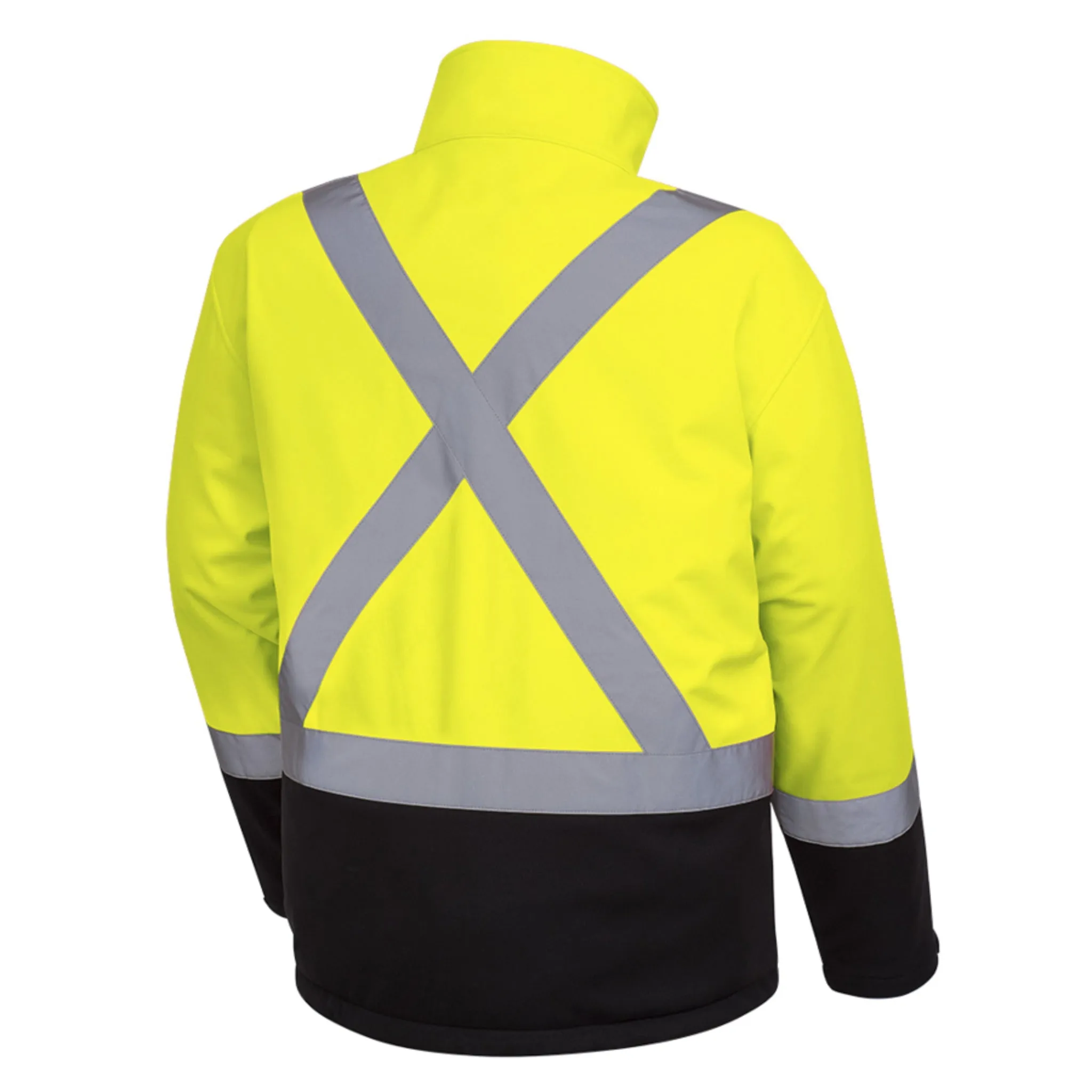 Pioneer Men's Hi Vis Softshell Work Jacket - CSA Certified, Poly Mechanical Stretch, Waterproof, Reflective Tape, Durable Safety Gear | Sizes S-4XL