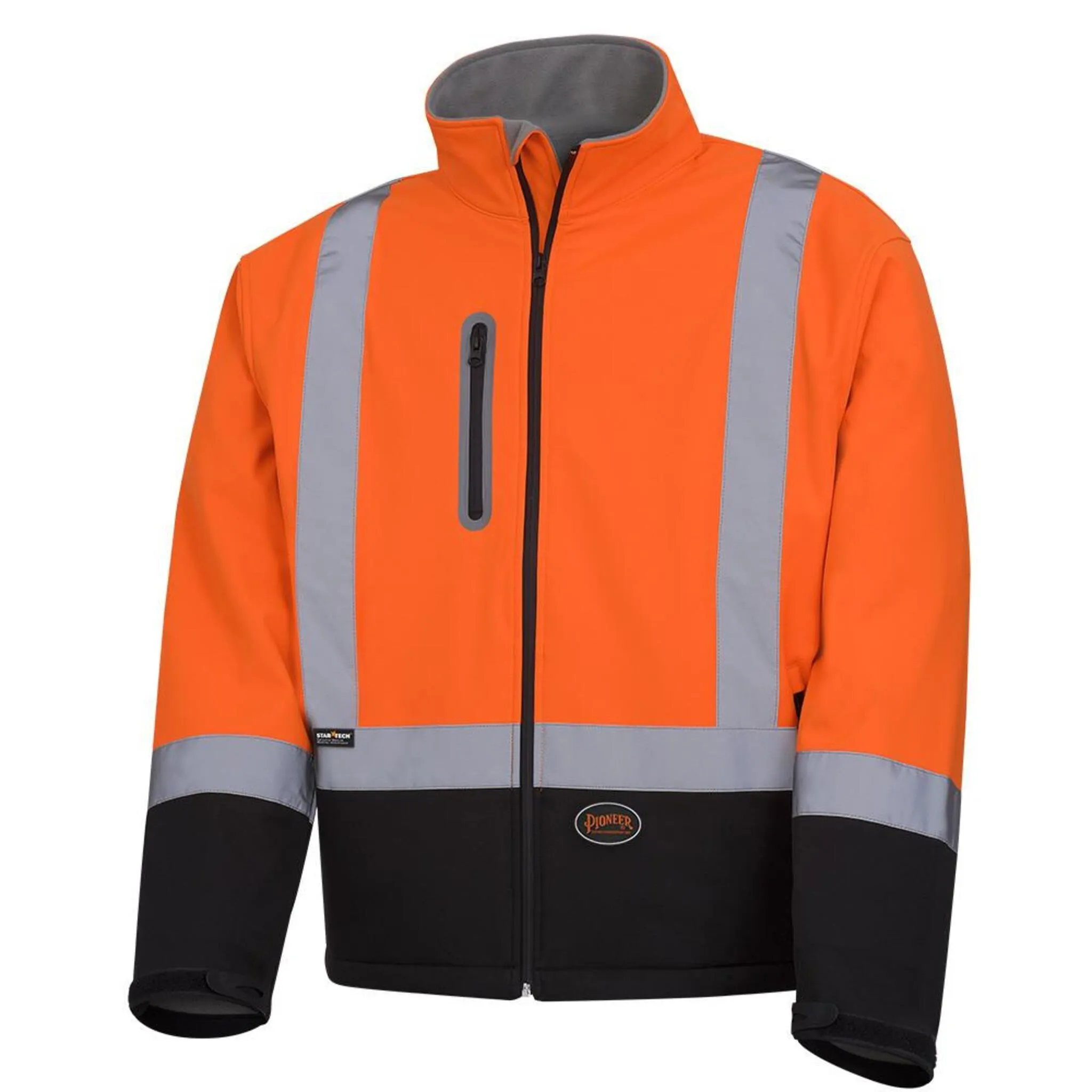 Pioneer Men's Hi Vis Softshell Work Jacket - CSA Certified, Poly Mechanical Stretch, Waterproof, Reflective Tape, Durable Safety Gear | Sizes S-4XL