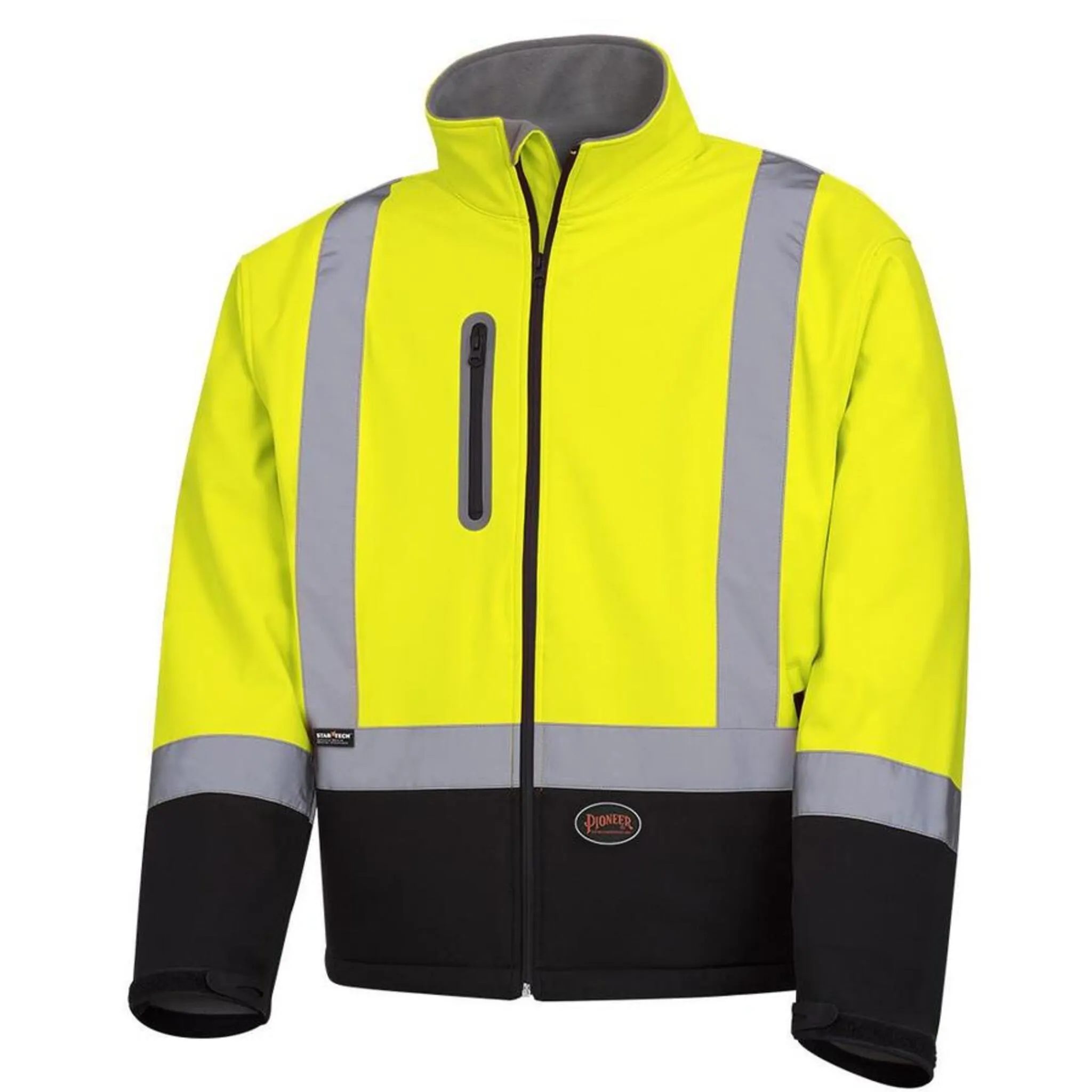 Pioneer Men's Hi Vis Softshell Work Jacket - CSA Certified, Poly Mechanical Stretch, Waterproof, Reflective Tape, Durable Safety Gear | Sizes S-4XL