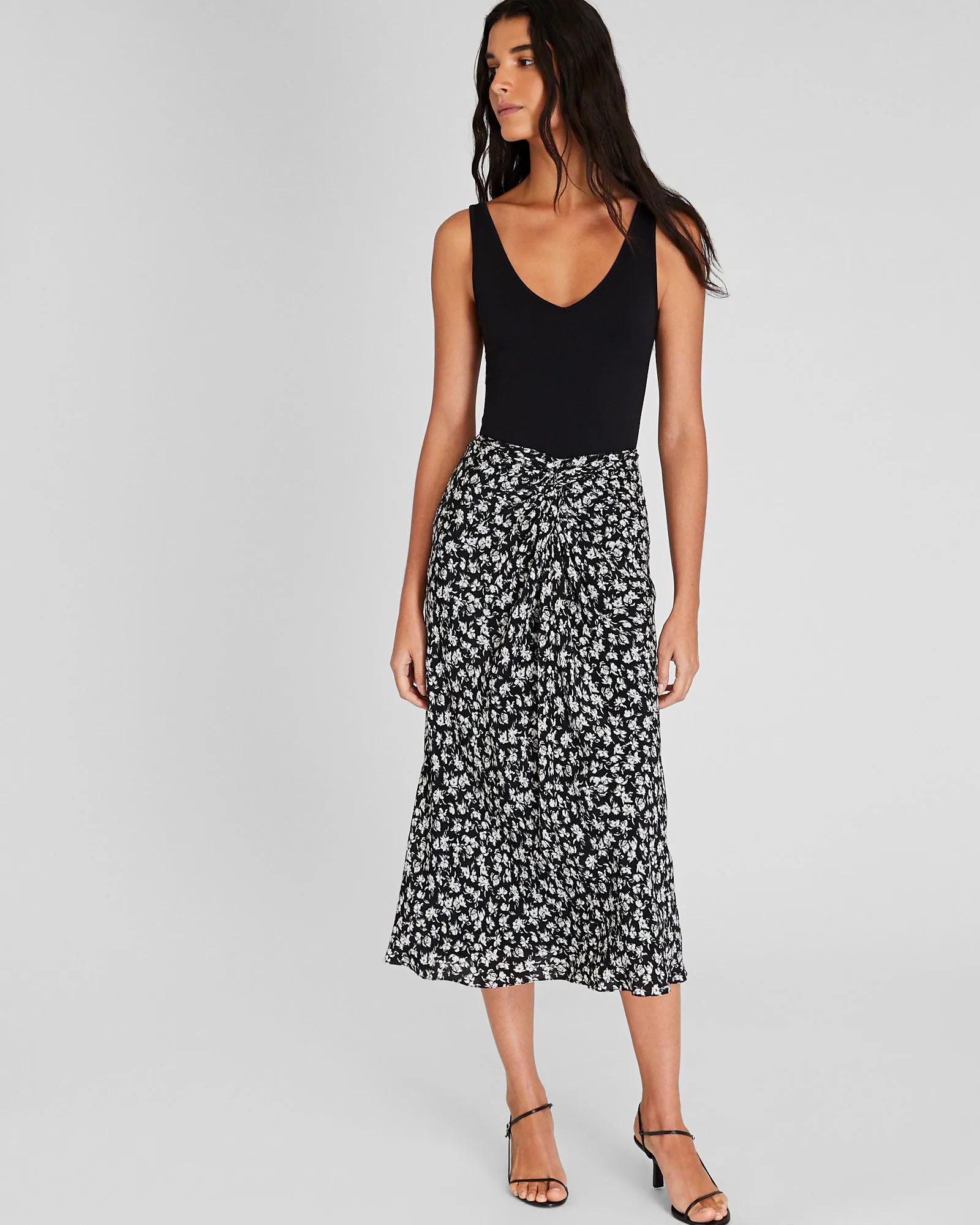 Printed Twist-Front Midi Skirt
