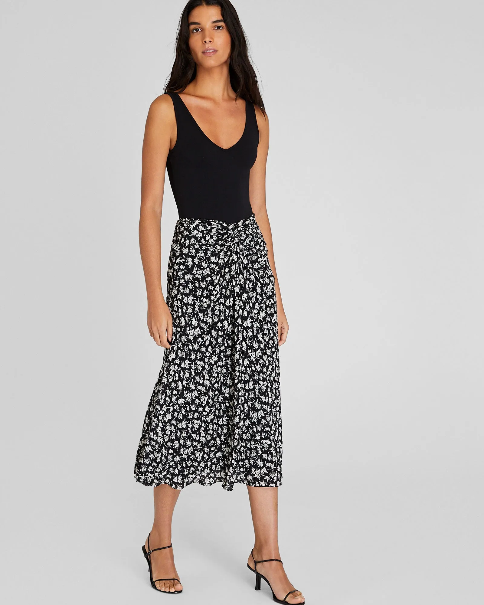 Printed Twist-Front Midi Skirt