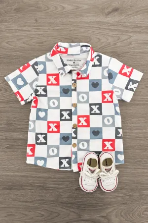 "XOXO" Checkered Button Down