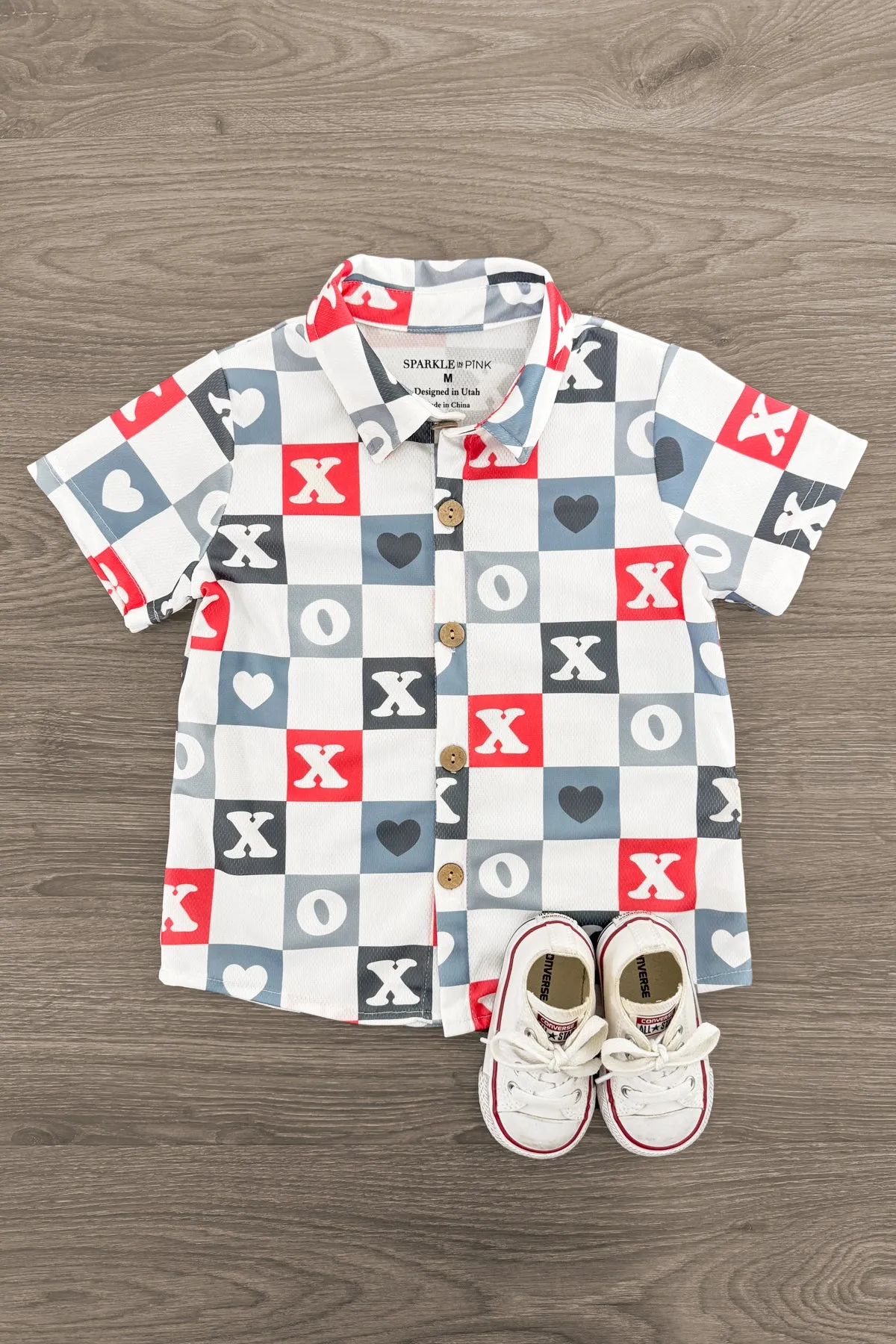 "XOXO" Checkered Button Down