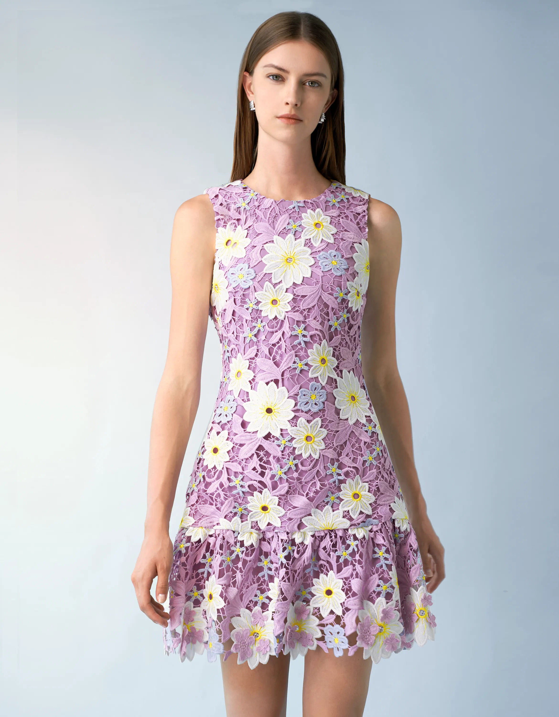 Round Neck Floral Lace Dress