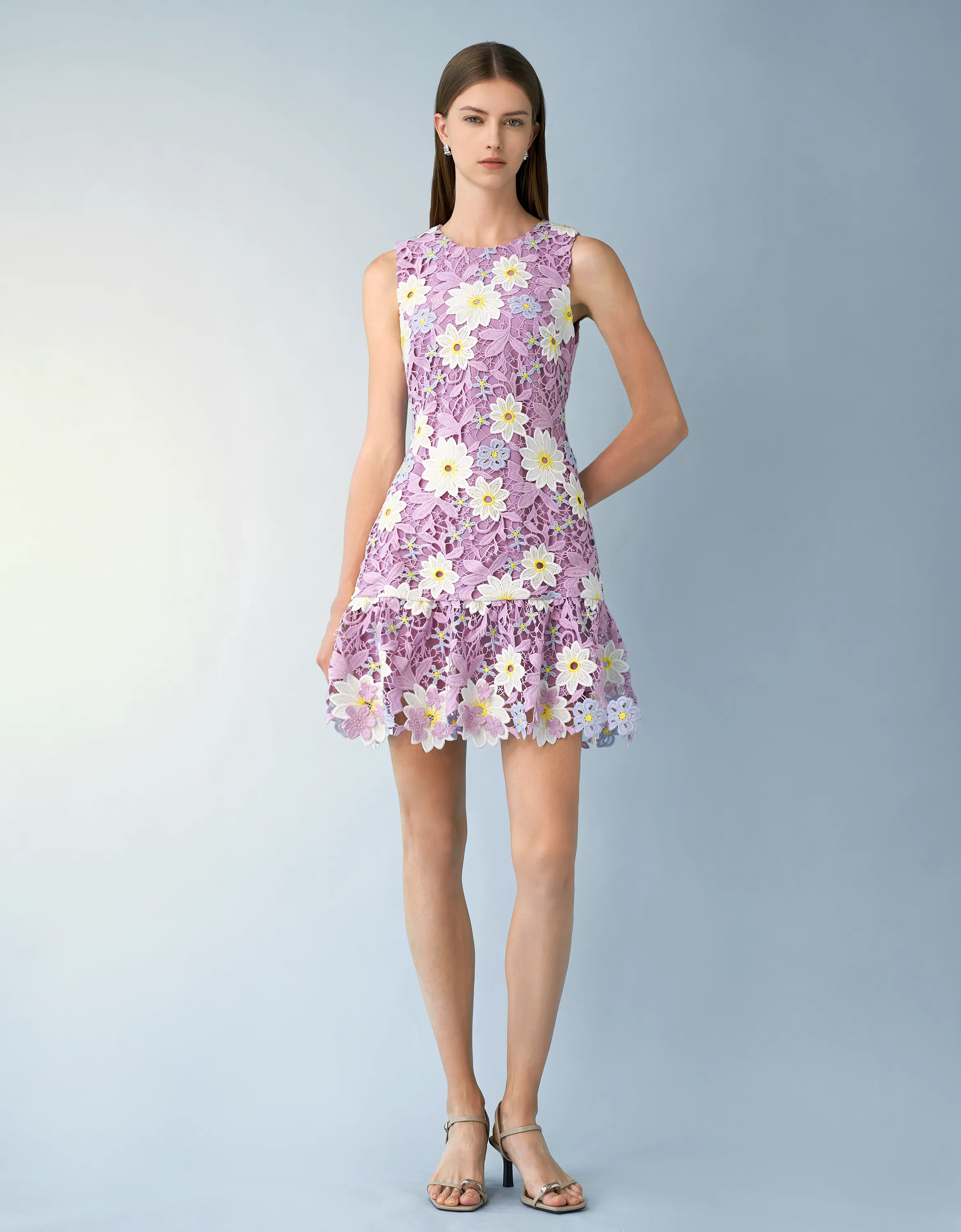 Round Neck Floral Lace Dress