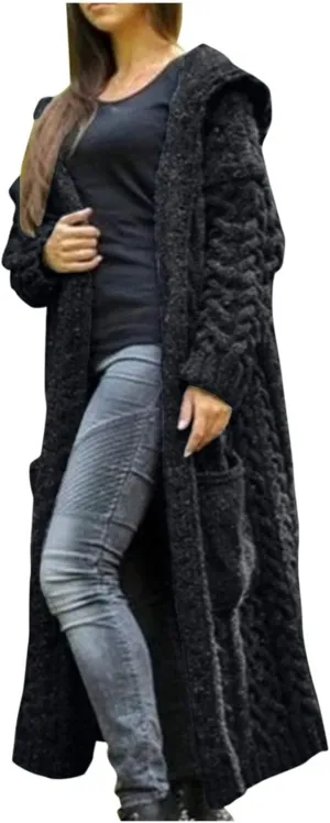 SACFOF Women's Long Sleeve Cable Knit Cardigan Sweaters 2023 Open Front Long Cardigans Coats Hoodies Outerwear with Pockets