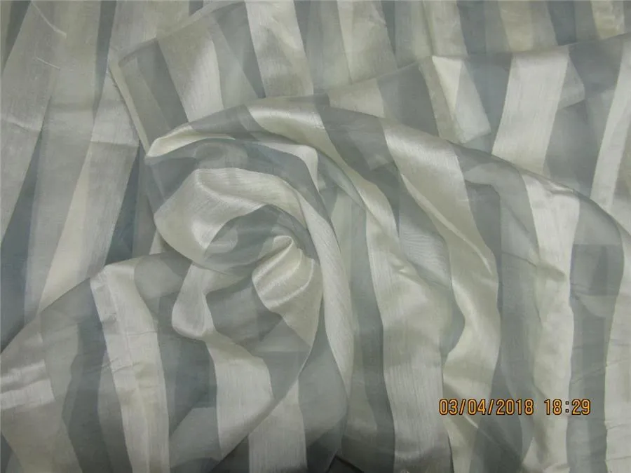 silk organza checks ivory x blue color 44" wide [8436]