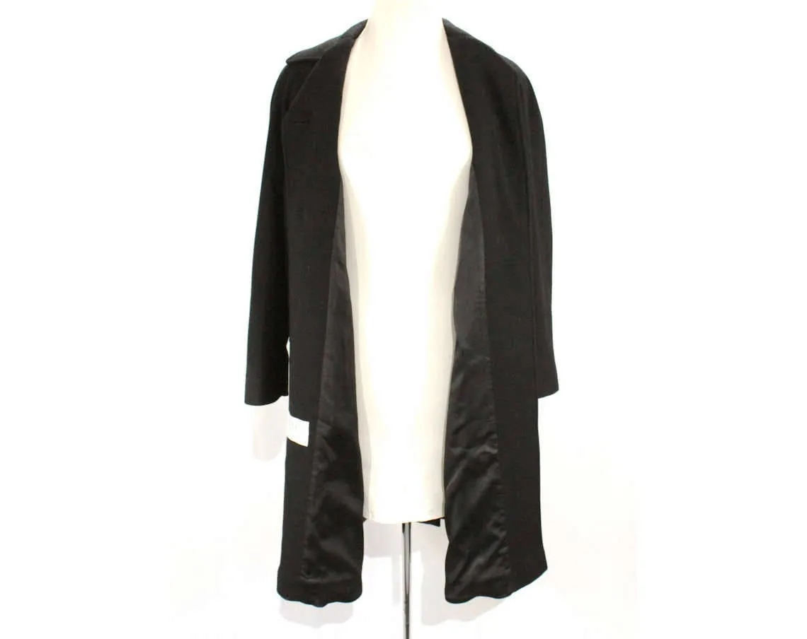 Size 12 Black Coat - 80s Calvin Klein - 1980s Designer Large Merino Wool Coat - Soft as Cashmere - Chic Fall & Winter Overcoat - Bust 41.5