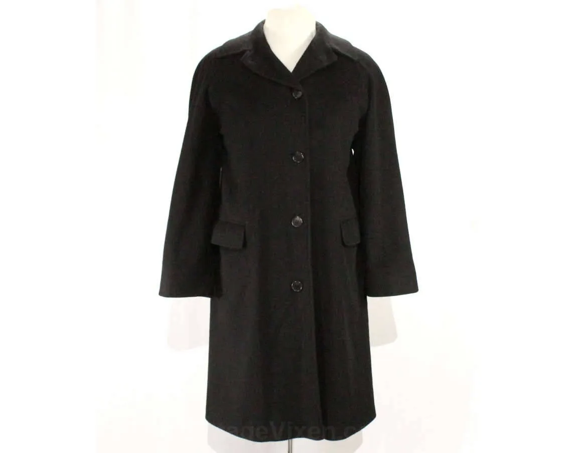 Size 12 Black Coat - 80s Calvin Klein - 1980s Designer Large Merino Wool Coat - Soft as Cashmere - Chic Fall & Winter Overcoat - Bust 41.5