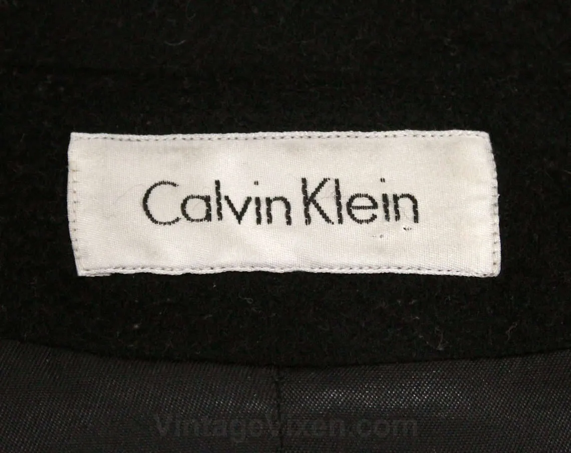 Size 12 Black Coat - 80s Calvin Klein - 1980s Designer Large Merino Wool Coat - Soft as Cashmere - Chic Fall & Winter Overcoat - Bust 41.5