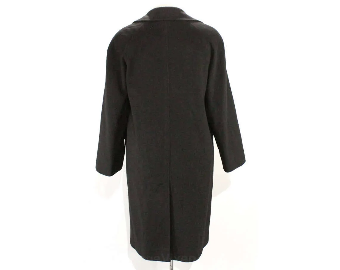 Size 12 Black Coat - 80s Calvin Klein - 1980s Designer Large Merino Wool Coat - Soft as Cashmere - Chic Fall & Winter Overcoat - Bust 41.5
