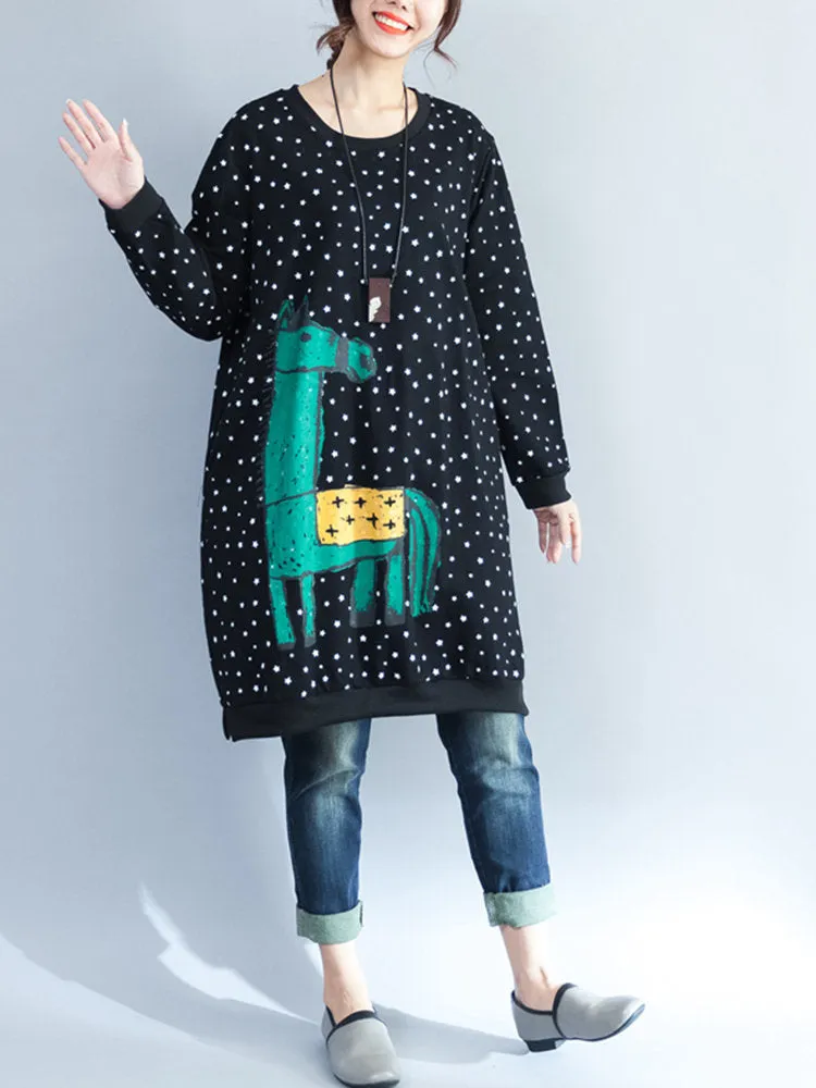 Stars Horse Printed Casual Sweatshirts