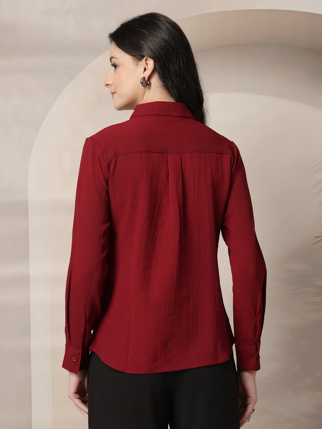 Style Quotient Women Maroon solid textured shirt