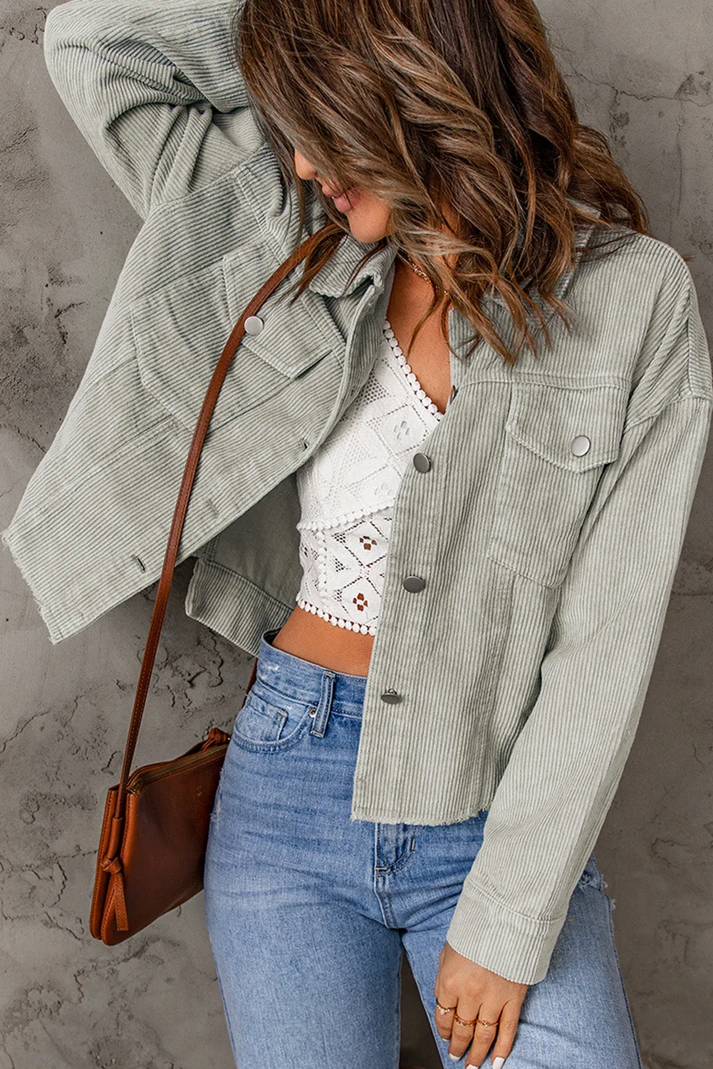 Take Note Raw Hem Corduroy Jacket