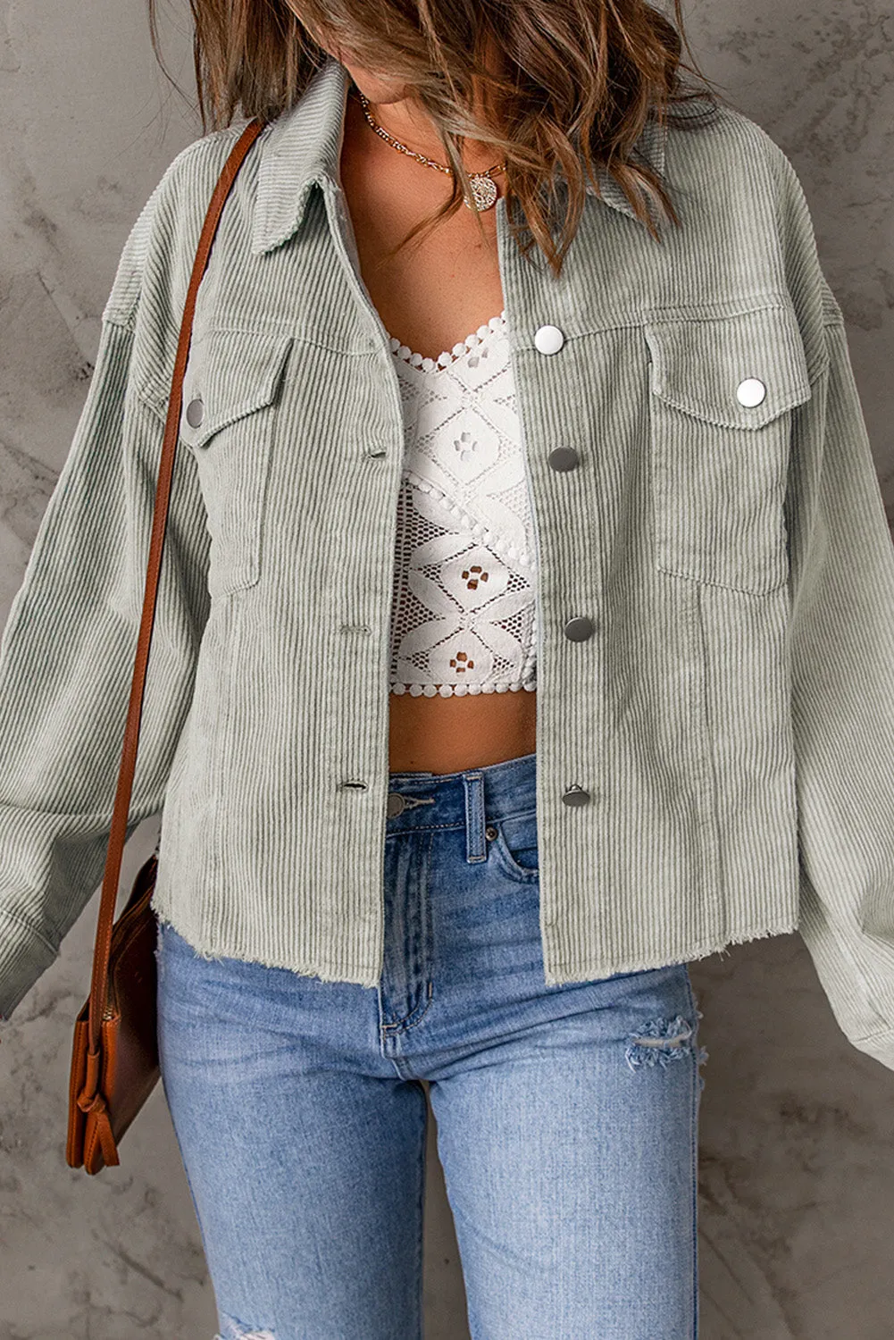 Take Note Raw Hem Corduroy Jacket