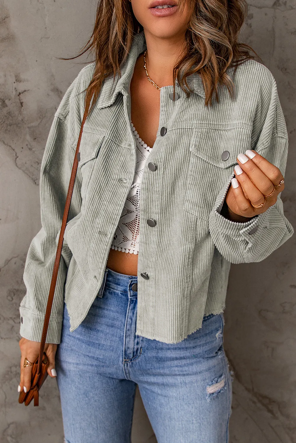 Take Note Raw Hem Corduroy Jacket