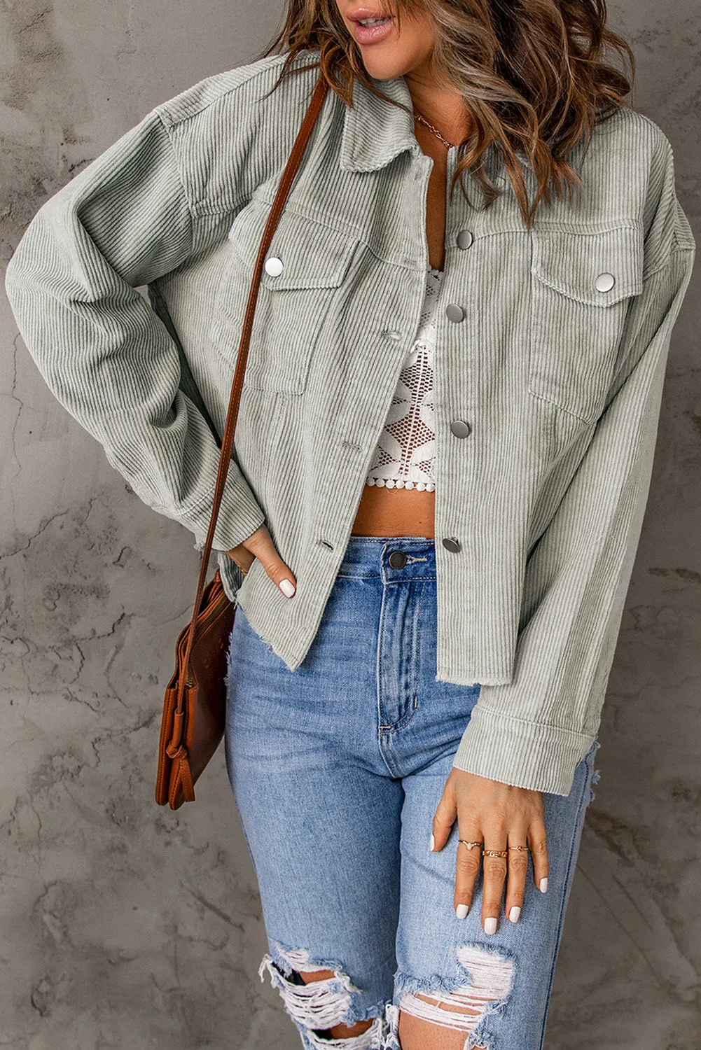 Take Note Raw Hem Corduroy Jacket