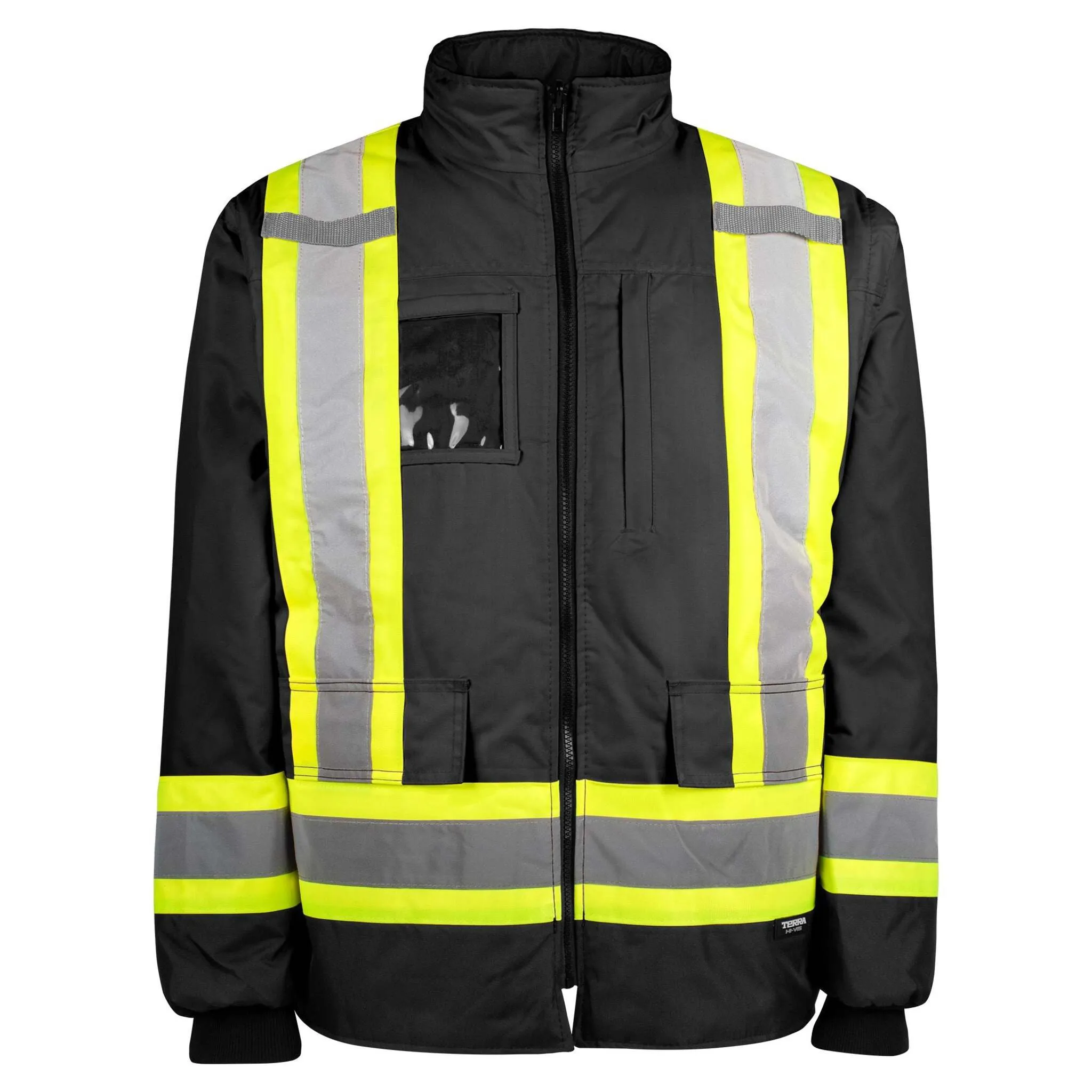 Terra Men's Hi-Vis 7-In-1 Winter CSA Waterproof Safety Jacket, 300D Polyester, Reflective Tape, Reversible, Removable Inner Shell, ANSI/CSA Compliant