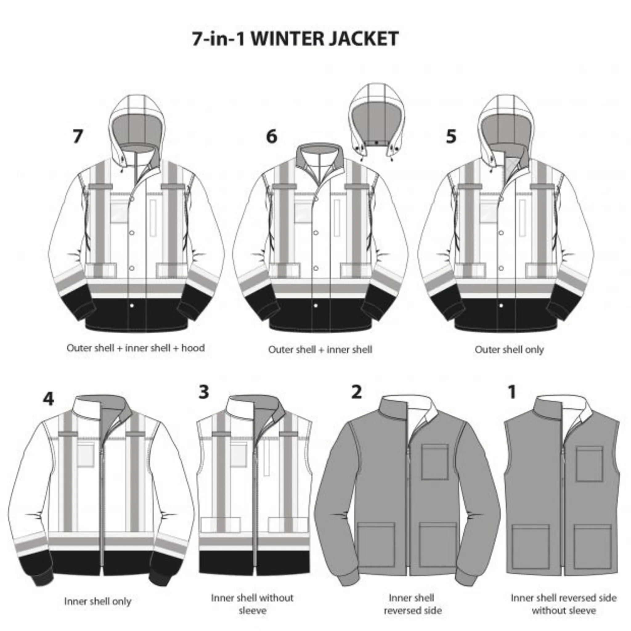 Terra Men's Hi-Vis 7-In-1 Winter CSA Waterproof Safety Jacket, 300D Polyester, Reflective Tape, Reversible, Removable Inner Shell, ANSI/CSA Compliant