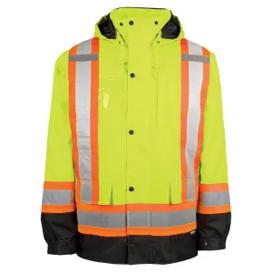 Terra Men's Hi-Vis 7-In-1 Winter CSA Waterproof Safety Jacket, 300D Polyester, Reflective Tape, Reversible, Removable Inner Shell, ANSI/CSA Compliant