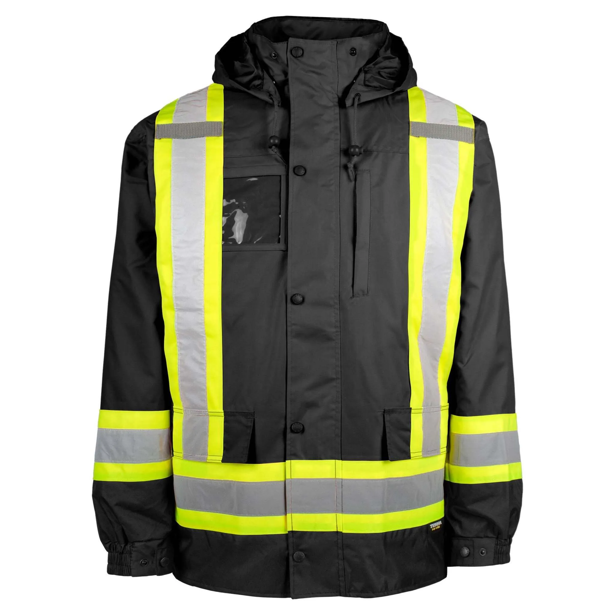 Terra Men's Hi-Vis 7-In-1 Winter CSA Waterproof Safety Jacket, 300D Polyester, Reflective Tape, Reversible, Removable Inner Shell, ANSI/CSA Compliant
