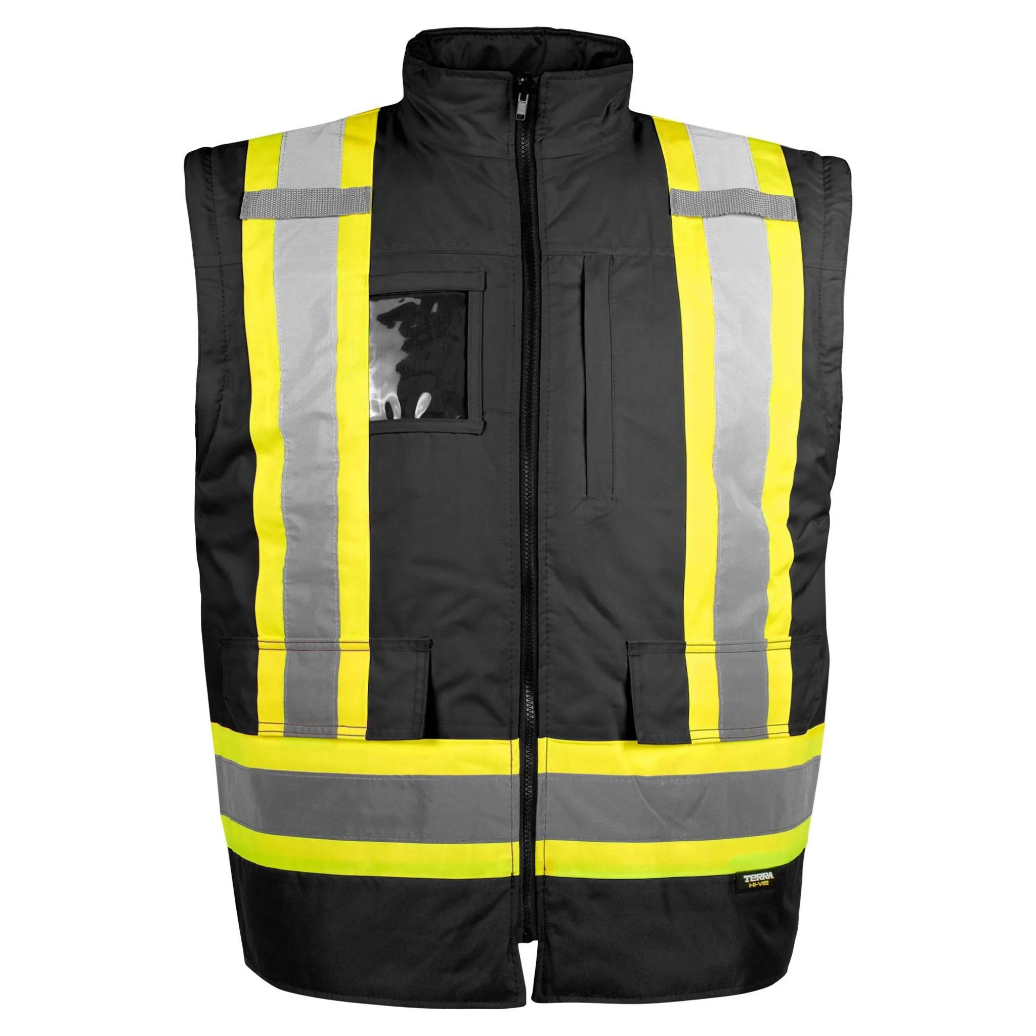 Terra Men's Hi-Vis 7-In-1 Winter CSA Waterproof Safety Jacket, 300D Polyester, Reflective Tape, Reversible, Removable Inner Shell, ANSI/CSA Compliant