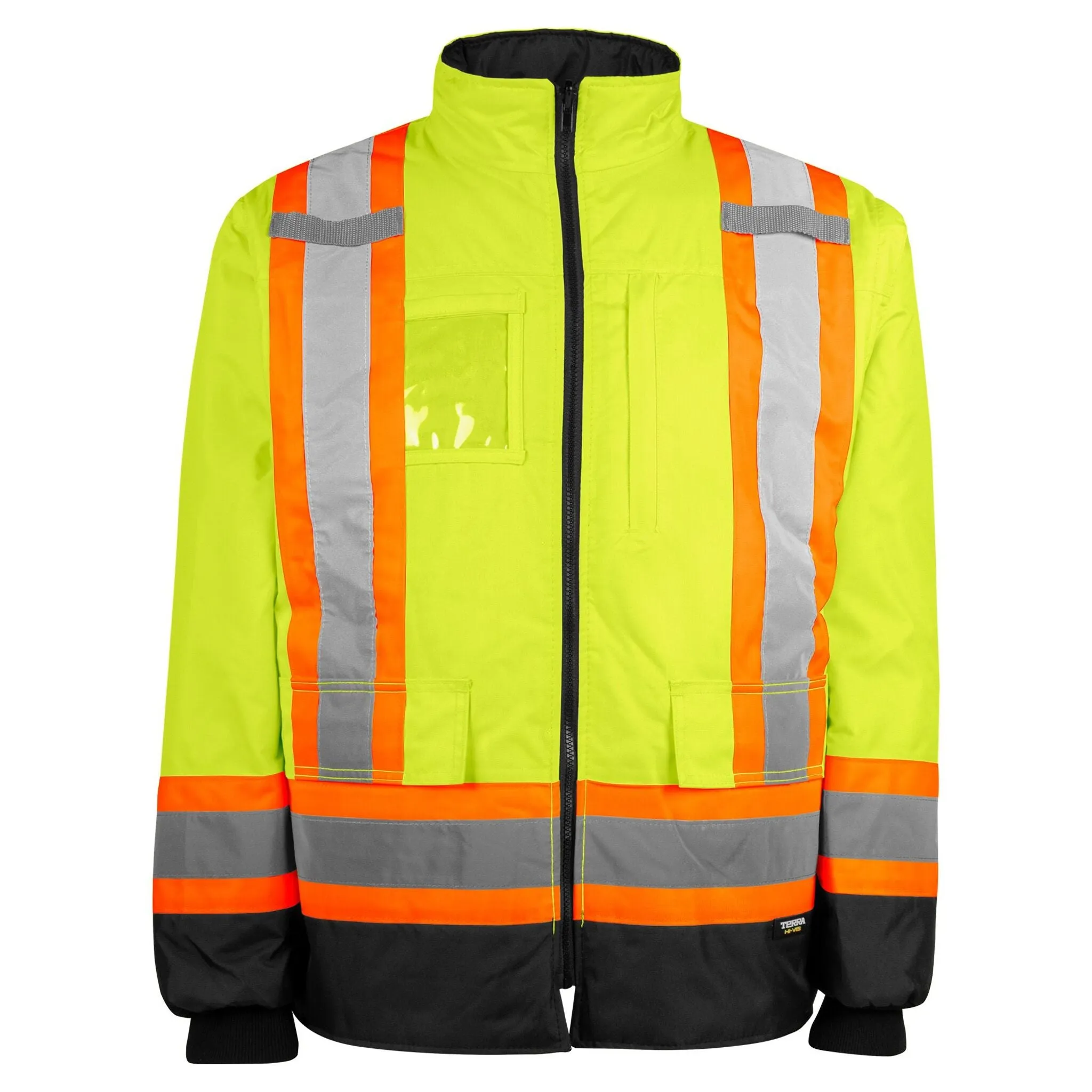 Terra Men's Hi-Vis 7-In-1 Winter CSA Waterproof Safety Jacket, 300D Polyester, Reflective Tape, Reversible, Removable Inner Shell, ANSI/CSA Compliant