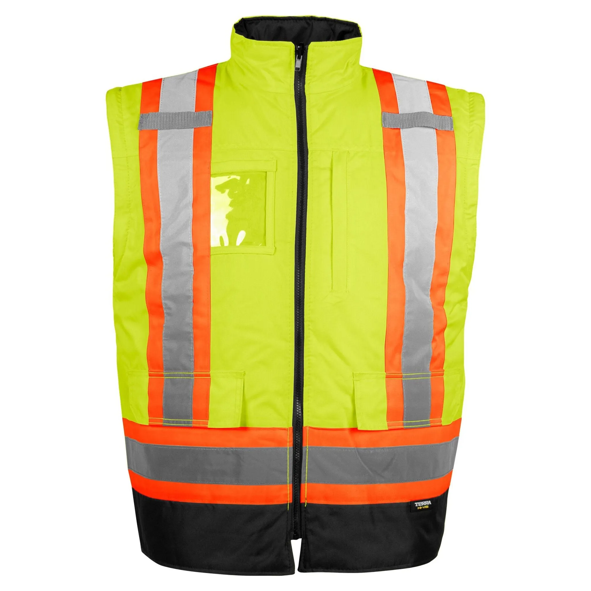 Terra Men's Hi-Vis 7-In-1 Winter CSA Waterproof Safety Jacket, 300D Polyester, Reflective Tape, Reversible, Removable Inner Shell, ANSI/CSA Compliant